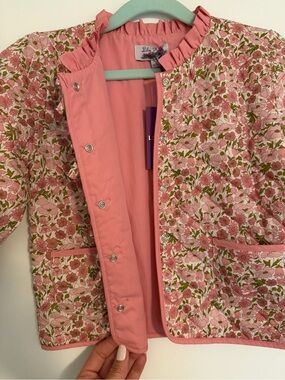 Lily Rose Pink Floral Ruffle-Neck Quilted Top